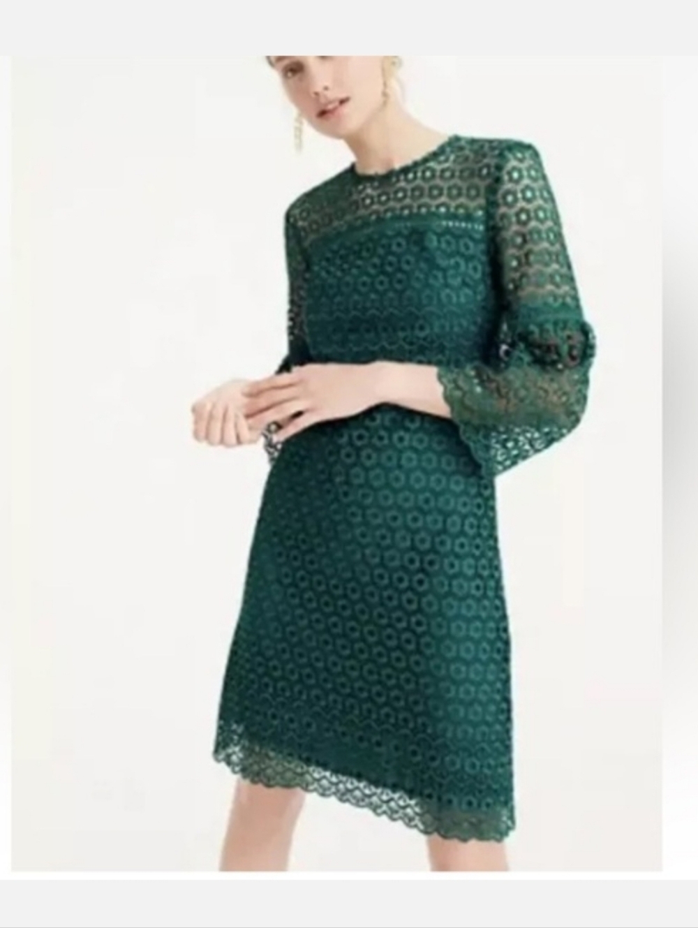 J. Crew Green Daisy Crochet Lace Long-Sleeve Sheath Dress